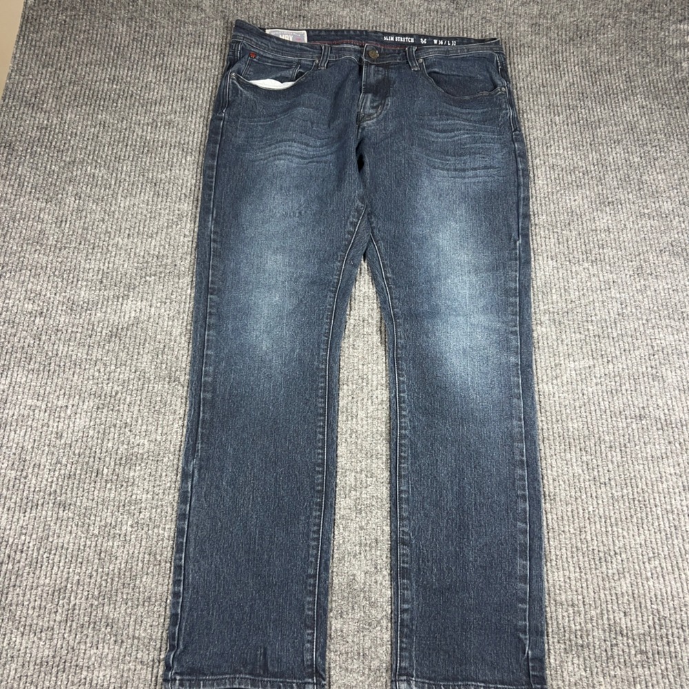 MBX Jeans Mens 36x32 Slim Stretch Dark Wash Blue Denim Pants Casual Travel